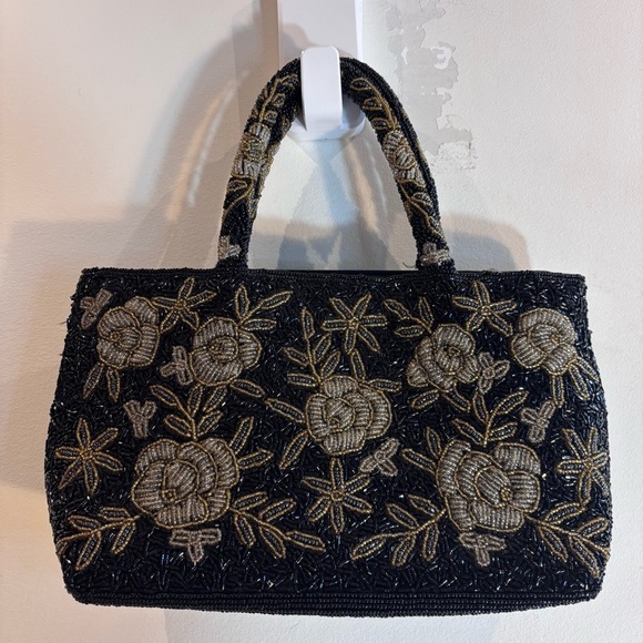 BEADED All Over Handbag Intricate Rise Floral Pattern Bag Purse Unbranded - Picture 6 of 10